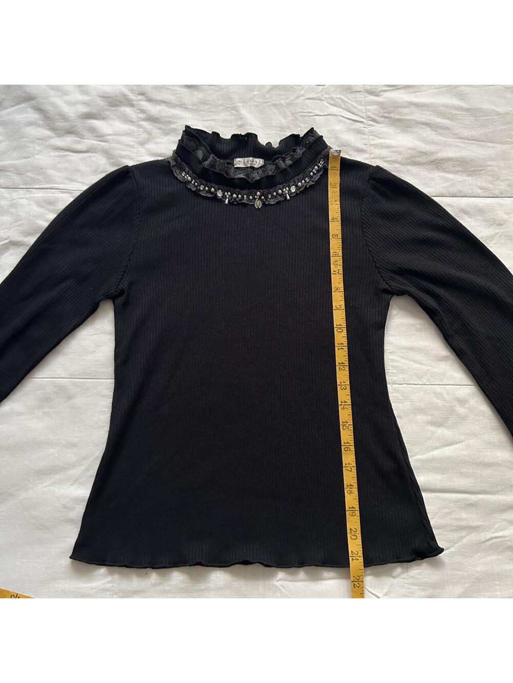 Axes Femme Black Beaded Lace High Neck Knit Top Goth Size M Japan - Picture 6 of 7